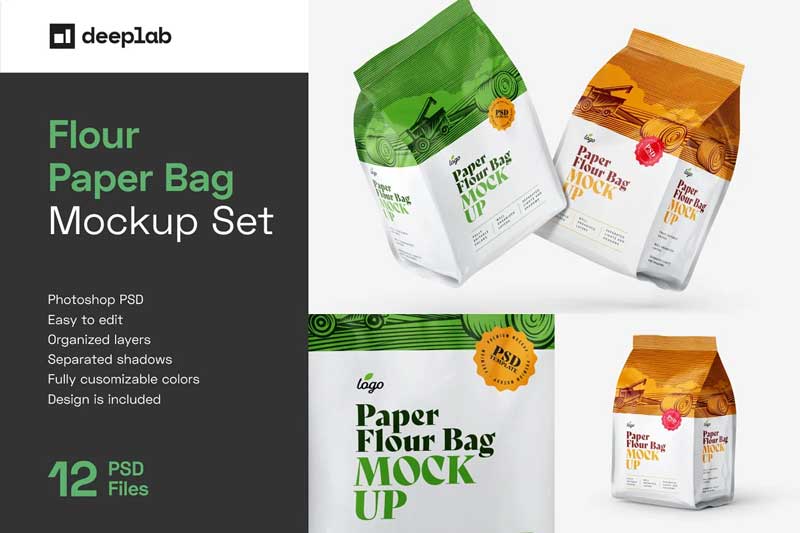 Download Free Creativemarket Paper Flour Bag Mockup Set Pouch 6034118 Ê–